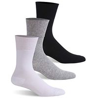 Facool Diabetic Socks for Men Women Ankle Non Elasitc Diabete Cotton Socks, Loose Top Extra Wide Socks for Swollen Feet 3 Pairs Black/Grey/White M
