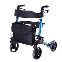 F&T Walker with Seat ，Elderly Aluminum Travel Portable Belt Wheel Seat/Sitting Walker Four Wheel Shopping Cart Folding (Color : Black)