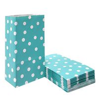 100 PCS Teal Paper Party Favor Bags Polka Dot Paper Lunch Bags for Snack Nuts Goodie Treat Bags for Kids’ Birthday Wedding Party Favor Bags(5.1 x 3.1 x 9.4 in Teal Blue)