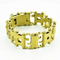 Mahaishangmao Multi Tool Bracelet,Chain Bracelet Multifunctional Stainless Steel Bracelet,The Original Travel Friendly Wearable Multitool for Men Women Gold
