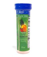 ReliOn Glucose Tropical Fruit Tablets, On-The-Go Tube, 10 Tablets.