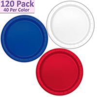 120 Paper Dessert Plates (7") - White, Royal Blue, Red - 40 Per Color, 3 Colors - Great Assortment for Birthday Parties, Weddings, Holidays, Baby Shower, Celebrations, and more