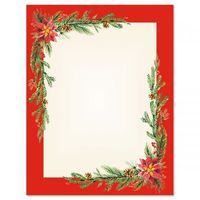 Festive Foliage Frame Christmas Letter Papers - Set of 25 Christmas Stationery Papers are 8 1/2" x 11", Compatible Computer Paper