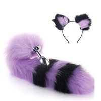 2Pcs Furry Wolf Tail & Headband Ears SetParty Toys Role Play B-ü-t-t P-l-ǔ-g Tail+ Ears Headband(Black Purple)-S