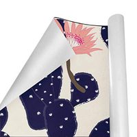 Gift Wrapping Paper Roll Navy Cactus Florals for Birthday,Holiday,Wedding,Baby Shower Gift Wrap - 3Rolls - 58inch x 23inch Per Roll