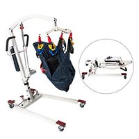 Hi-Fortune Patient Lift Electric Foldable Hydraulic Body Lift, Assembling-Free and Heavy-Duty Battery-Powered with Low Base, 450lb Weight Capacity with Medium Full Mesh Sling