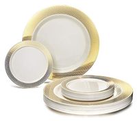 " OCCASIONS" 240 Plates Pack, Heavyweight Premium Disposable Plastic Plates Set 120 x 10.5'' Dinner + 120 x 6.25'' Dessert/Cake Plates (Diamond in Ivory & Gold)
