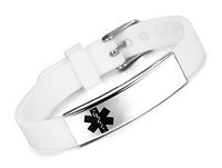 JF.JEWELRY Medical ID Alert Bracelet for Men Silicone Band & Stainless Steel Tag Free Engraving-White