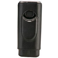 LUBINSKI 3- Fingers Travel Leather Cigar Case, Cedar Wood Lined Cigar Humidor with Stainless Steel Cutter, Cigar Holders Gift Set, Packed with Nice Box (Black)