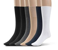 Silky Toes 3 or 6 Pk Men's Diabetic Non-Binding Cotton Dress Socks, Multi Colors Also Available in Plus Sizes… (10-13, Black/Grey/Tan/Navy/White - 6 Pairs)