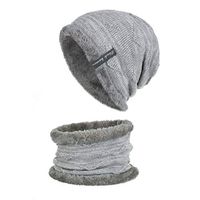 Theoylos Women's Winter Knit Beanie Hat Neck Warmer Loop Scarf Gloves Set Fleece Lined Ski Skull Cap for Men Women Gray