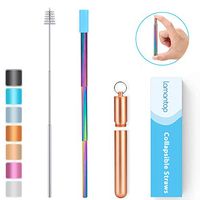 Reusable Collapsible Metal Straws Portable-LAMANTOP Telescopic Stainless Steel straws with Case Keychain Foldable Cleaning Brush Folding Drinking for Travel, Home, Office (Rose Gold/Rainbow)