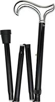 Chrome Plated Derby Walking Cane with Folding, Adjustable Black Aluminum Shaft