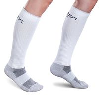 CoreSport Athletic Performance Compression Socks - 15-20mmHg Mild Graduated Compression (White, Large)