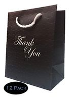 Black Thank You Paper Gift Bags with Handles Medium Size Luxury Shopping 8x10 x5 (12 Bags) Premium Quality Cute Matte Modern Embossed Birthday Merchandise Clothing Business Store Wedding Guests