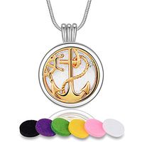 INFUSEU Ship Anchor Aromatherapy Essential Oil Diffuser Necklace for Women Nautical Perfume Coin Jewelry Set, 12 Pcs Refill Pads, 24 inch Snake Chain
