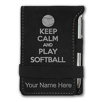 Mini Notepad, Keep Calm and Play Softball, Personalized Engraving Included (Black with Silver)