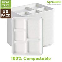 Agroware Meal Tray 5 Compartment Heavy Duty Disposable Tree-Free Plates 100% Natural Eco-Friendly Sugarcane Biodegradable Compostable Bagasse Plates, 100% Gluten Free, Pack of (50)