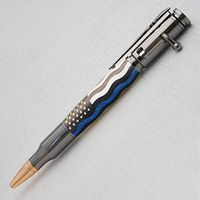 Shallus Pens Hand Made Thin Blue Line Police, Wood Inlay with Black Titanium, Bolt Action, Free Ink Refills for Life! …