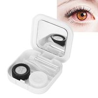 Lens case, 2-in-1 portable double-sided eyeglass case, eye-shaped container with mirror, suitable for family trips(white)