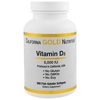 California Gold Nutrition Vitamin D-3 5 000 IU 360 Fish Gelatin Softgels, Milk-Free, Egg-Free, Gluten-Free, Peanut Free, Treenut Free, Shellfish Free, Soy-Free, Wheat-Free, CGN