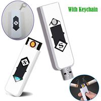 Electronic Cigarette Lighter, Atian USB Rechargeable Lighter with Keychain Touch Ignition Lighter Double Sided Windproof Plasma Flameless Lighter for Candle,Push-Out USB Socket (White,Blue) (White)