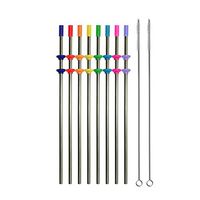 RAINIER Set of 8 Reusable Stainless Steel Metal Drinking Straws with Silicone Tips, Silencers, 2 Cleaning Brushes | Fits Yeti RTIC Tervis 20 oz Tumbler| Extra Long Straight 9 Inch Eco Friendly
