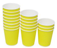 QuaCity Insulated Disposable Ripple Hot & Cold Coffee Paper Cups 8 Oz - Perfect for Hot and Cold Beverages - No Sleeves Needed (25 Count, Yellow)