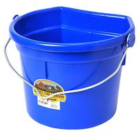 Little Giant Plastic Animal Feed Bucket (Blue) Flat Back Plastic Feed Bucket with Knob Ball & Metal Handle (22 Quarts / 5.5 Gallons) (Item No. P24FBBLUE)