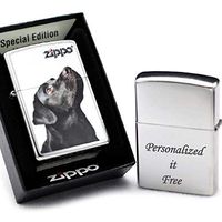 Free Engraving - Personalized Groomsmen Zippo Lighter Windproof Perfect for Boyfriend, Anniversary - Three Lines, Each 20 Characters, Free Customization (Black Labrador Retriever)
