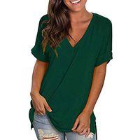 Peigen Womens Summer Short Sleeve T Shirts V Neck Tunic Roll Up Tops Cute Tees Loose Fitted Workout Shirts