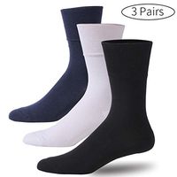 Forcool Men's Women's Diabetic Crew Socks, Moisture Wicking Dry Fit Dress Socks Cushioned Non Binding Wide Qaurter Diabetes Cotton Socks with Seamless Toe, 3 Pairs Black/White/Navy Blue Medium