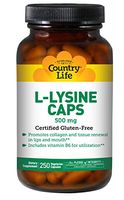 Country Life L-lysine 500mg, 250 Capsules with Vitamin B6, Amino Acid Supports Immune Health, Non-GMO & Gluten-Free