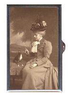 Victorian Woman with Tiny Puppy Dog Sweet Antique Photo Decorative Pill Box