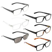 READING GLASSES 6 Pack Spring Hinge Comfort Readers Plastic Includes Sunshine Readers +1.50