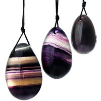 rockcloud Fluorite Set of 3 Drilled Yoni Eggs with String, Massage Stones for Women to Train Pelvic Muscles Kegel Exercise