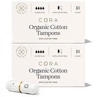 Cora Organic Cotton Non-Applicator Tampons; Chlorine & Toxin Free - Super Plus (36 Count)