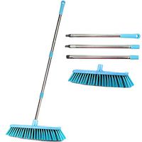 JEBBLAS 18" Wide Floor Scrub Brush With Long Handle Commercial Push Broom Patio Broom Heavy Duty Deck Scrubber Boat Scrub Brush Stiff Outdoor Yard Sweeping Brush Heavy Duty Garden Broom Sweeper