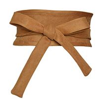 Tomppy Women Wide Belt Self Tie Wrap Around Obi Soft Cotton Waistband Cinch Boho Waist Belt (Free Size, Coffee)