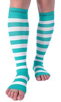 Doc Miller Open Toe Compression Socks 1 Pair 15-20 mmHg Firm Graduated Support for Circulation Surgery Recovery Varicose Veins POTS (Teal-Wht, M)