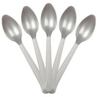 JAM PAPER Premium Utensils Party Pack - Plastic Spoons - Silver - 48 Disposable Spoons/Pack