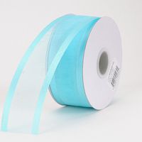 BBCrafts Aqua Blue Organza Ribbon Two Striped Satin Edge 1-1/2 inch 100 Yards