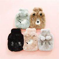 SUWIN Creative Portable Cartoon Winter Animal Plush Hot Water Bottle Five-Piece Set, Water-Filled Explosion-Proof Hand Warmers, Student Gifts