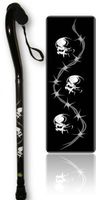 Walking Cane Offset Foam Handle Aluminum Adjustable Cool Skulls with Barbed Wire Design Men or Women