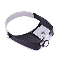 Headband Magnifier, KKmoon Adjustable Jewelers Head Headband Lamp Magnifier Illuminated Magnifying Eye Glasses Lens Loupe 2 LED Light Visor for Surgical Repair Precision Work Reading