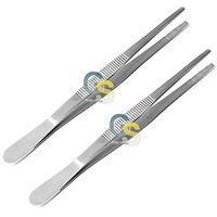 G.S 2 PCS Thumb LAB Tweezers Dressing Dissection Forceps 4.5" + 6" Serrated Economy Grade