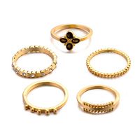 YouCY 5 Pcs/Set Lotus Four-Leaf Clover Ring Set Lotus Knuckle Rings Set Finger Rings Hand Jewelry for Women and Girls,Gold