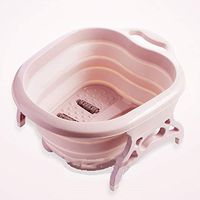 Collapsible Foot Tub Portable Foldable Feet Relax Spa Massage Rollers Plastic Basin Pot Tub Large Heightening Footbath Folding Barrel Outdoors Camping (Pink)