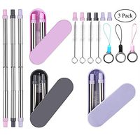 Homezal Reusable Straws, Stainless Steel Telescopic Drinking Straws, Portable Removable Metal Straws with Spring Slide Case and Cleaning Brush (Gray & Pink & Baby Blue)