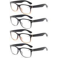 4 Pairs Deluxe Reading Glasses - Comfortable Stylish Simple Standard Fit Spring Hinge Readers (2Gray 2Brown, 5.00)